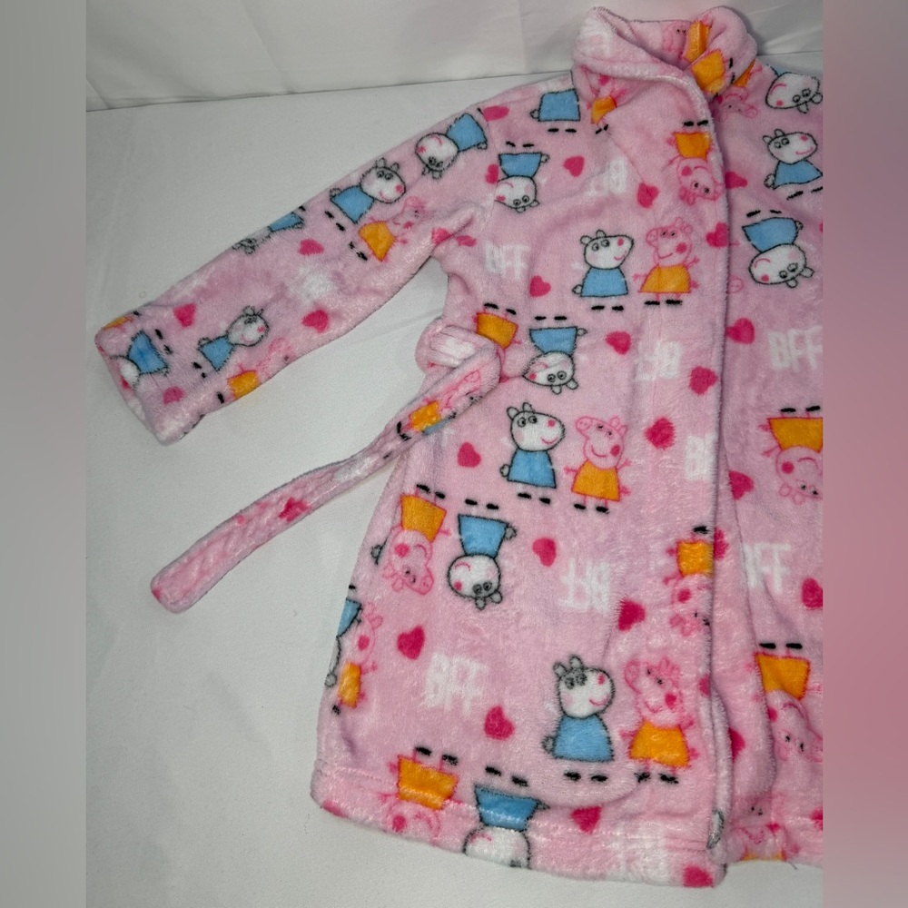 Peppa Pig Girls Robe 4T Pink Fleece Plush Bathrobe Toddler Cartoon Pajama Sleep - Picture 6 of 10